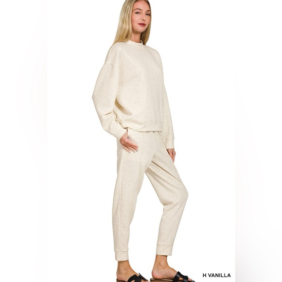 Zenana Scuba Mock Neck Sweatshirt and Joggers Set - Picture 2 of 3
